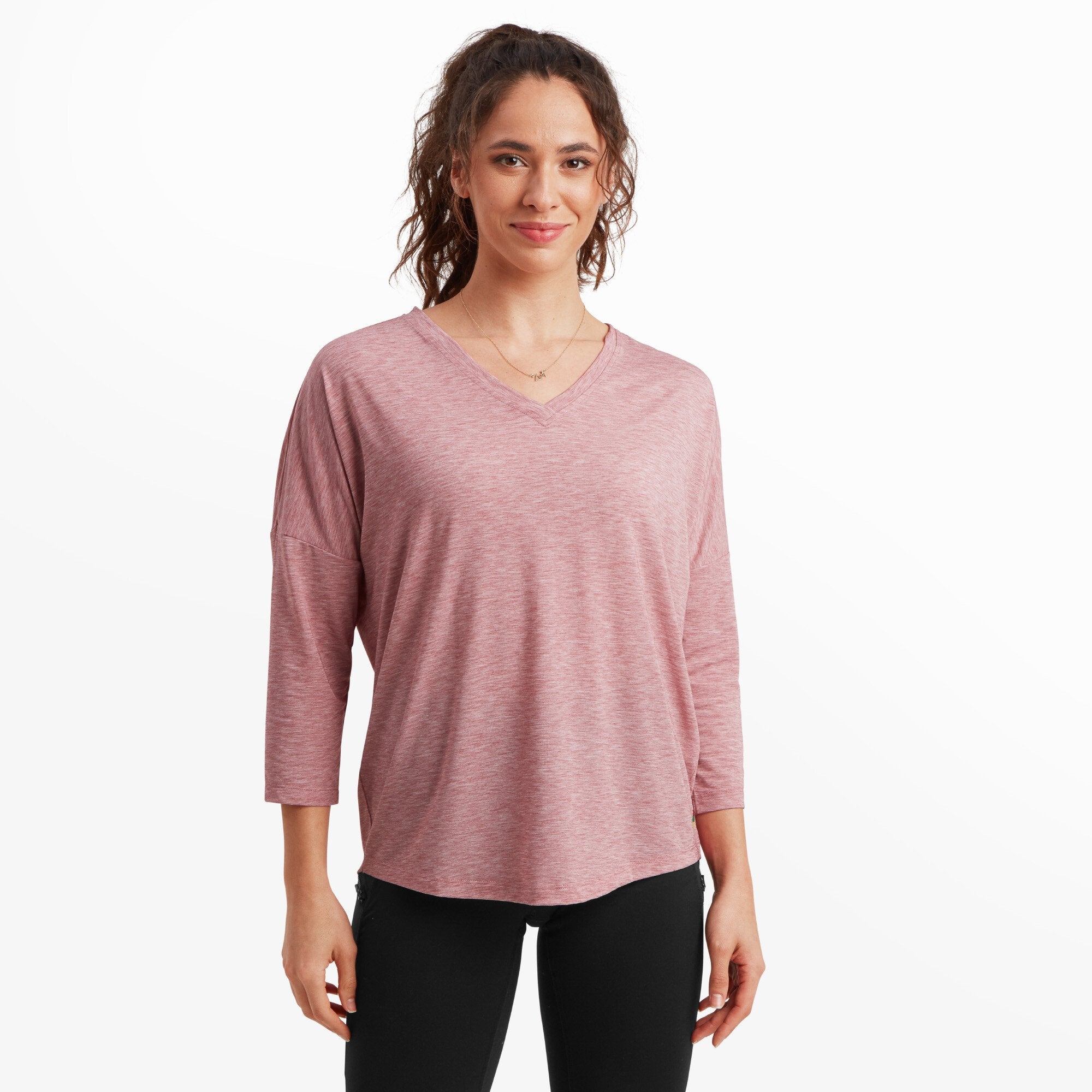 Asha V-Neck 3/4 Sleeve Top - Mineral Red