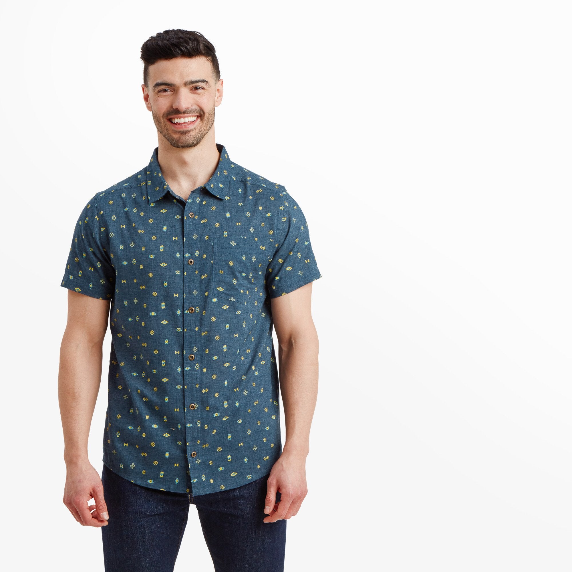 Bhutan Geo Short Sleeve Shirt - Neelo Blue