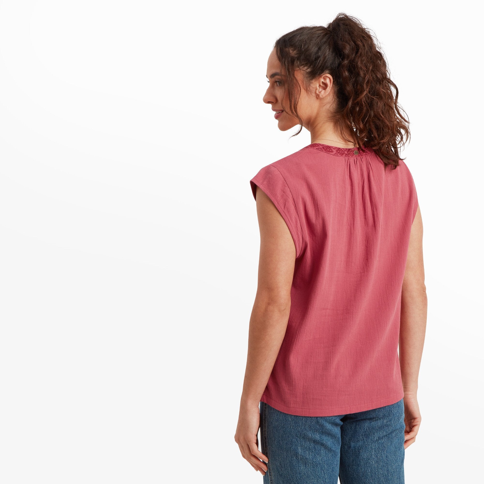 Hara Cap Sleeve Top - Light Mineral Red