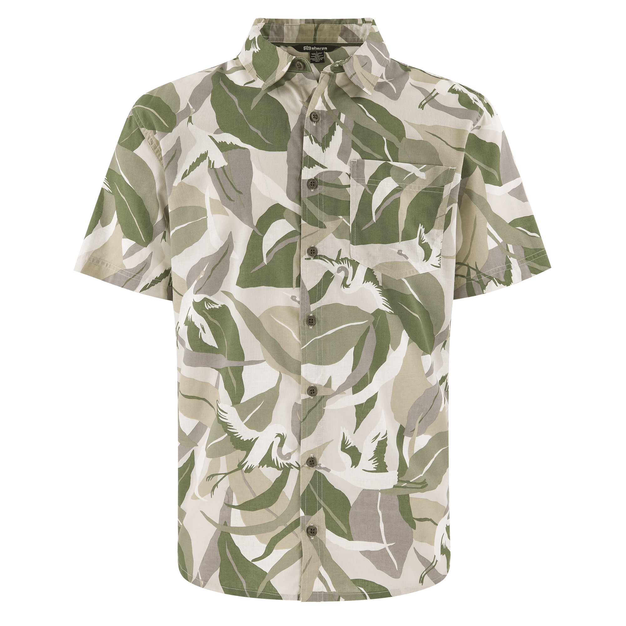 Kongde Short Sleeve Shirt - Sage Sarus Crane