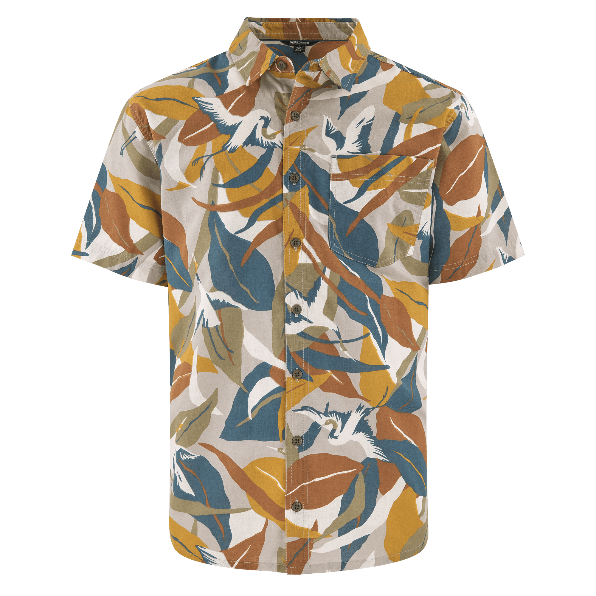 Kongde Short Sleeve Shirt - Caramel Sarus Crane