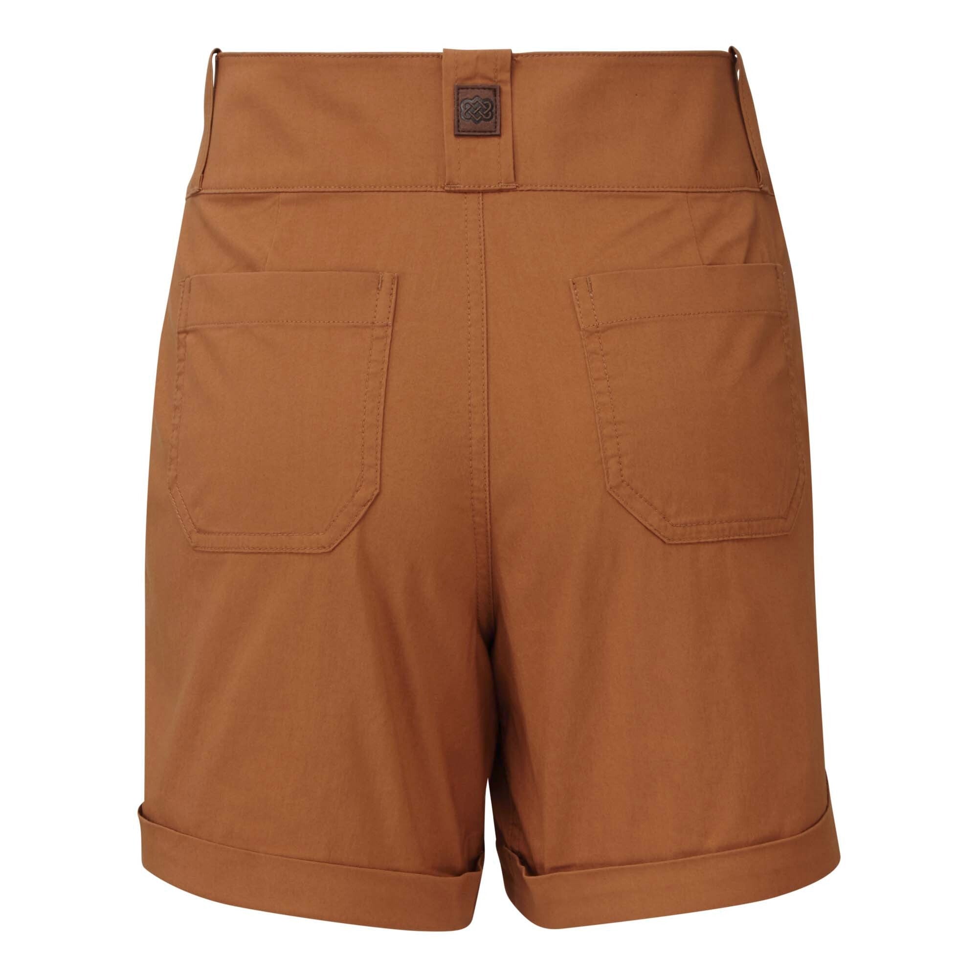 Sherpa Adventure Gear Naya 5 Inch Shorts in Brown from the back