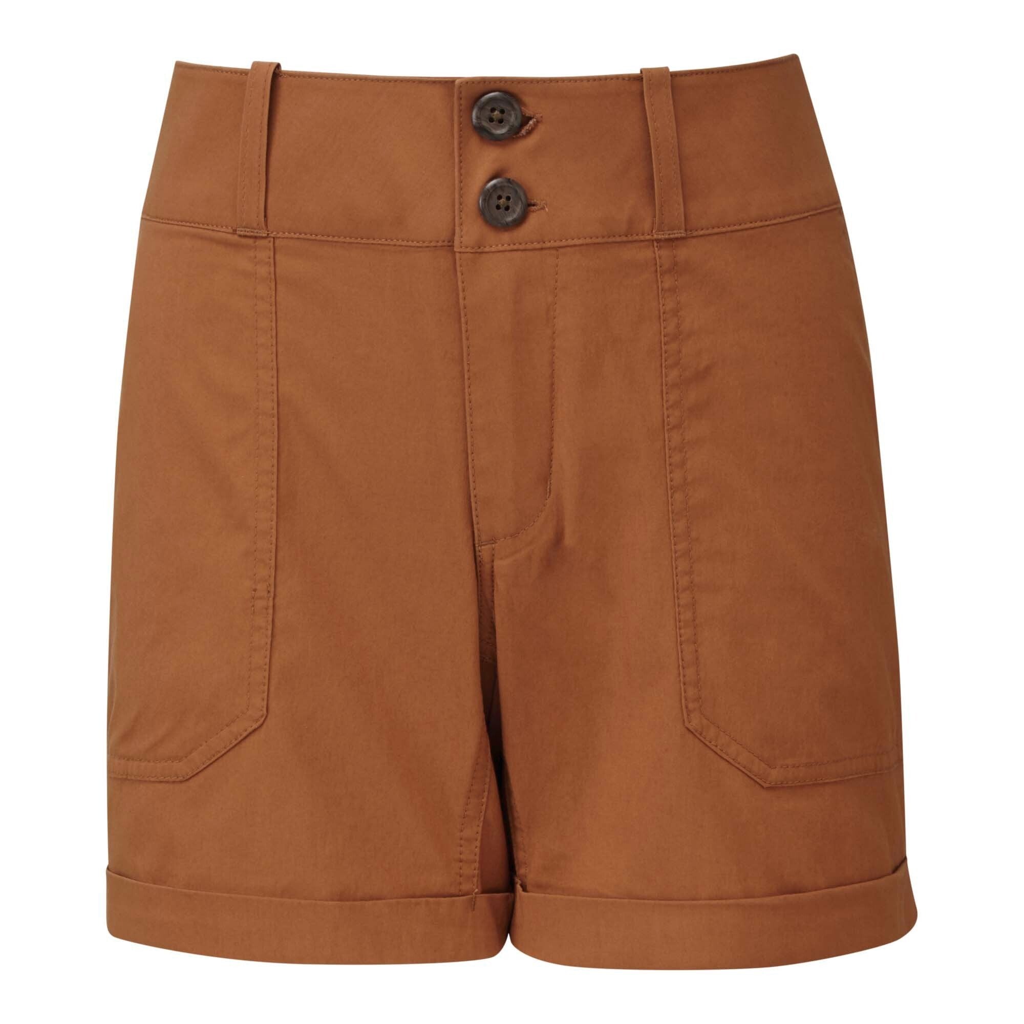 Sherpa Adventure Gear Naya 5 Inch Shorts in Brown from the front