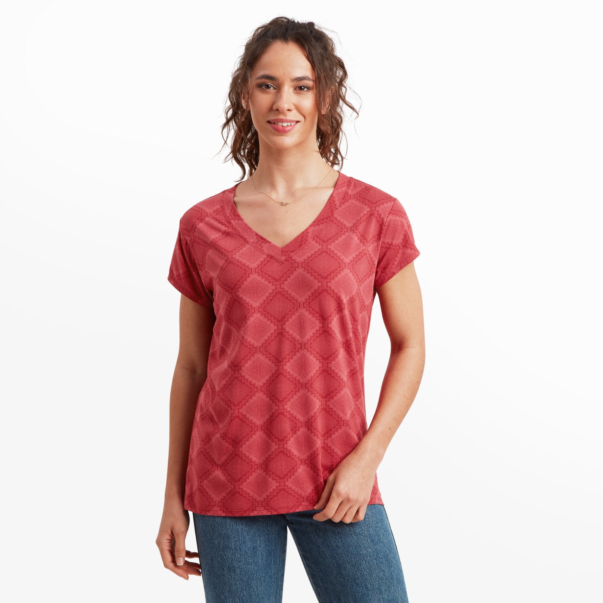 Neha V-Neck T-Shirt - Mineral Red Barely There