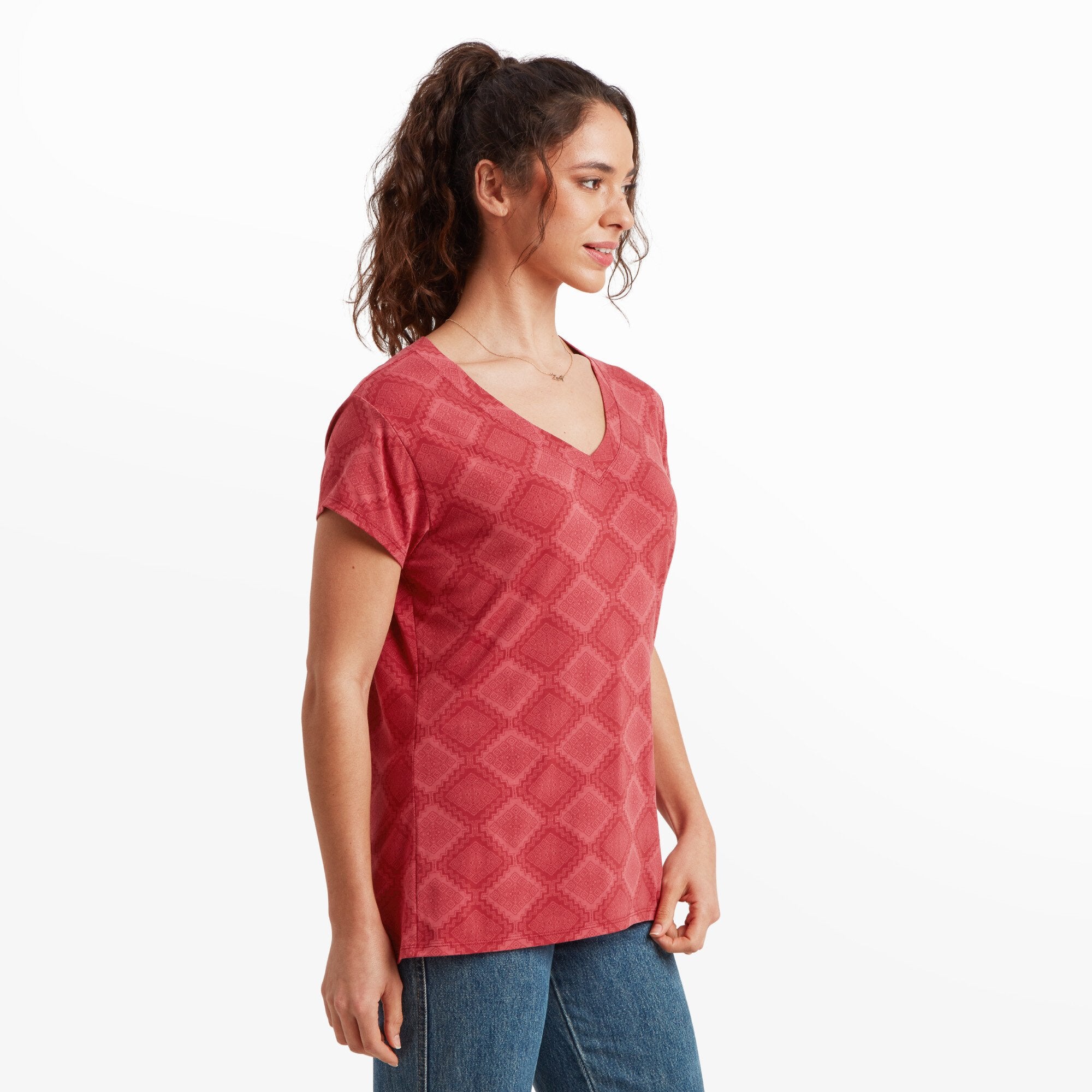 Neha V-Neck T-Shirt - Mineral Red Barely There