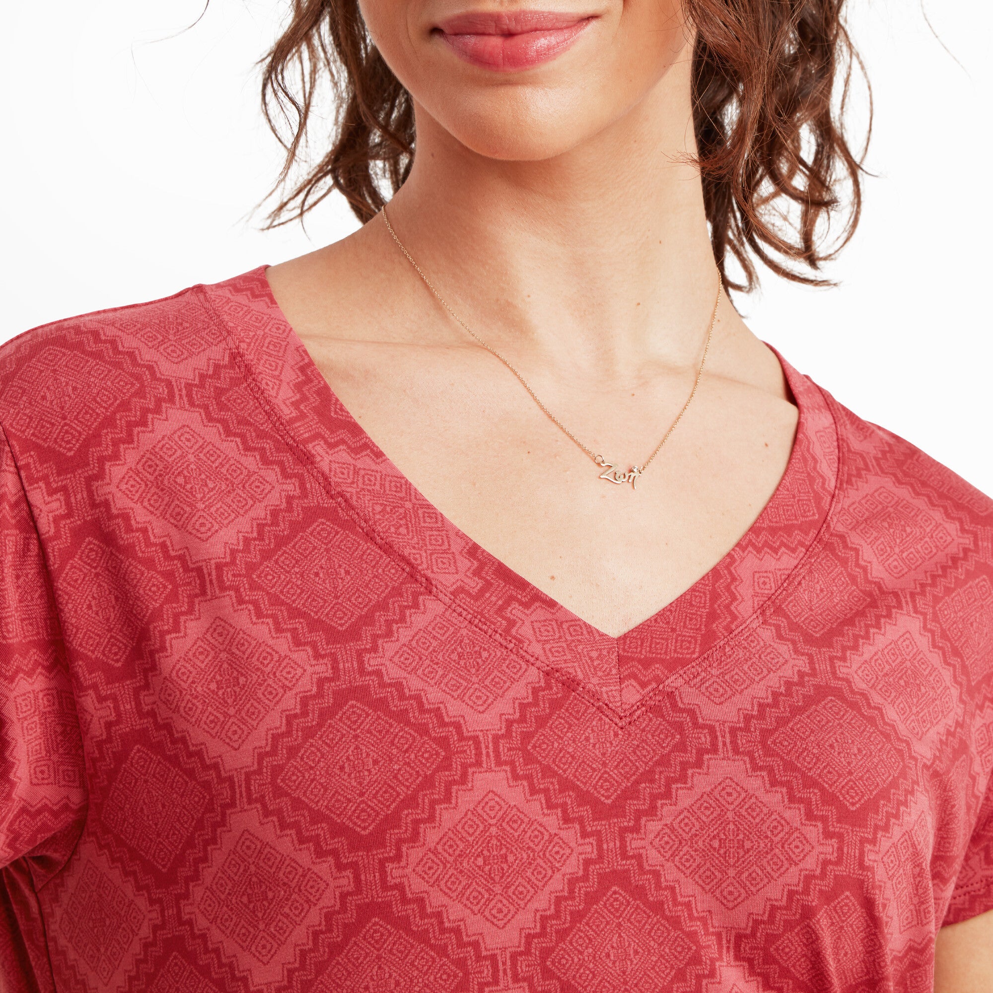 Neha V-Neck T-Shirt - Mineral Red Barely There