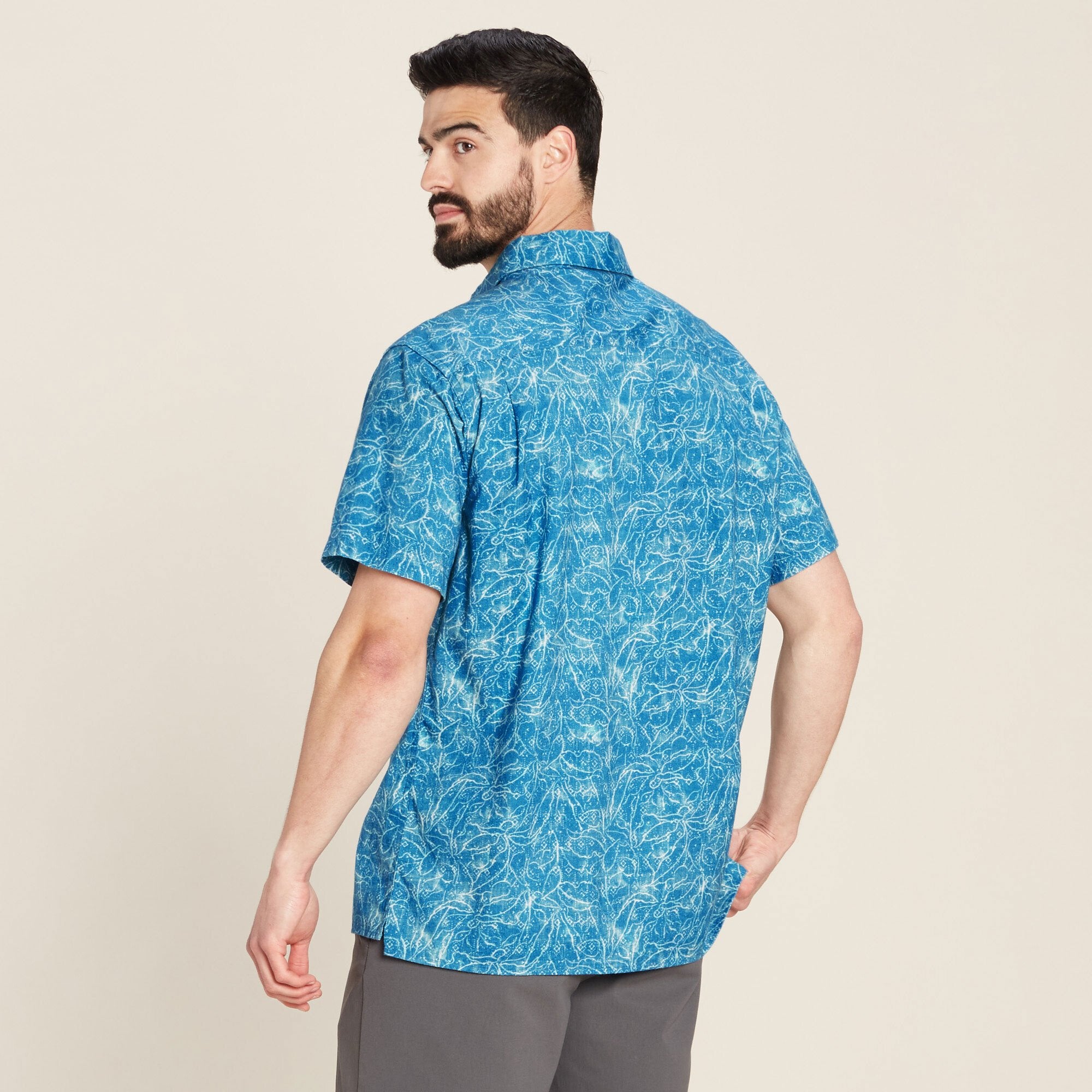 Tharu Voyage Short Sleeve Shirt - Lapis Blue Botanical