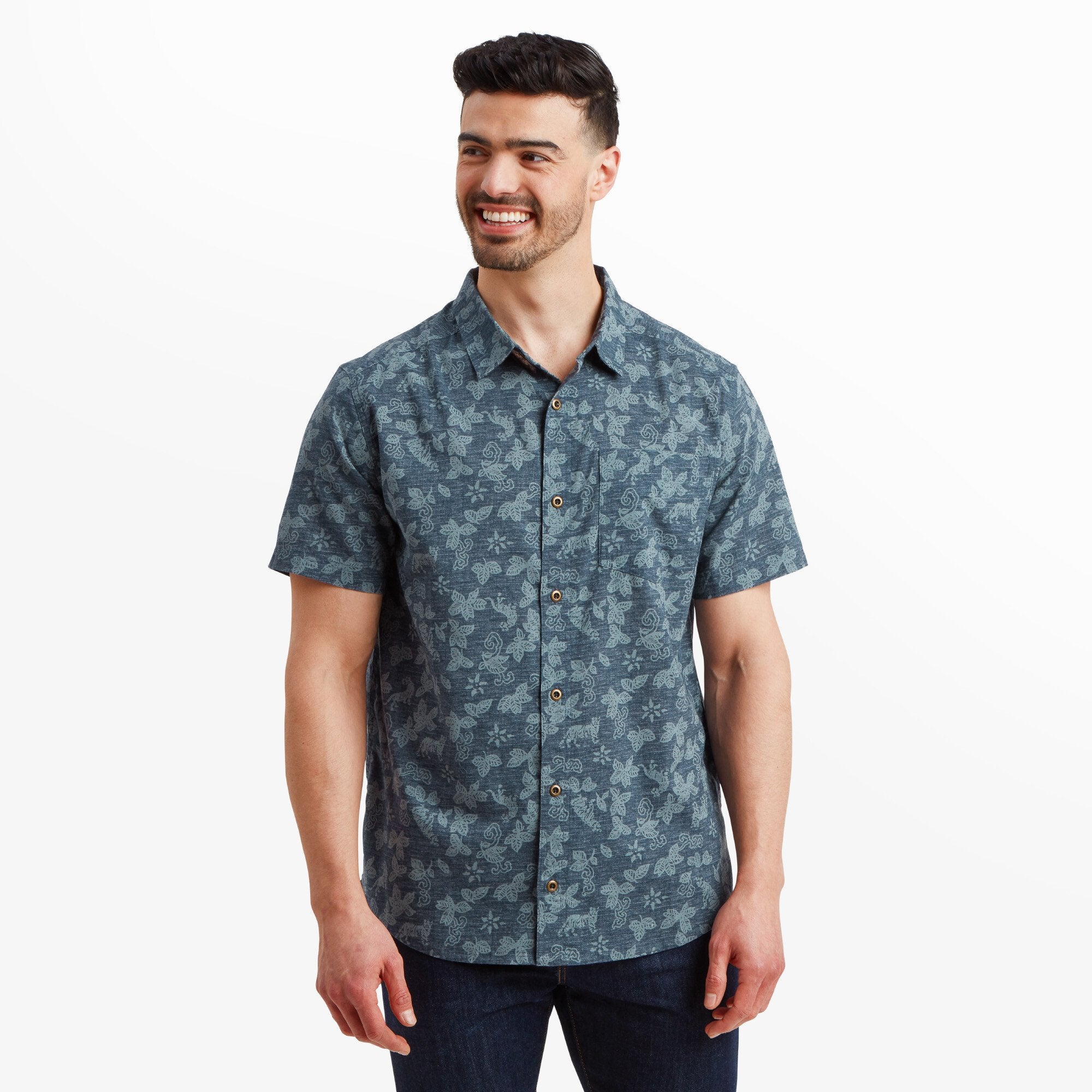 Tiger Floral Short Sleeve Shirt - Neelo Blue