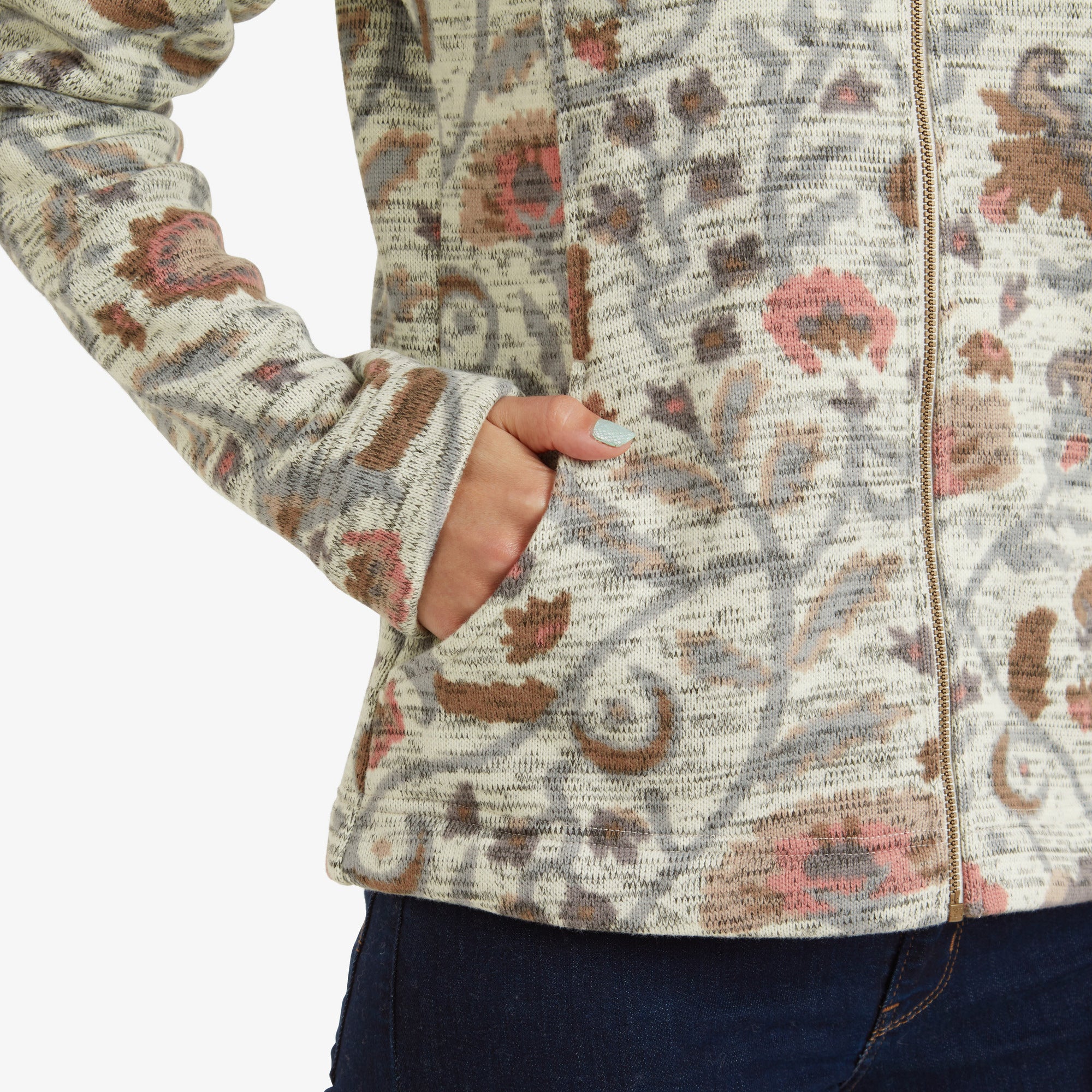 Bhutan Jacke mit durchgehendem Reißverschluss – Peetho Floral