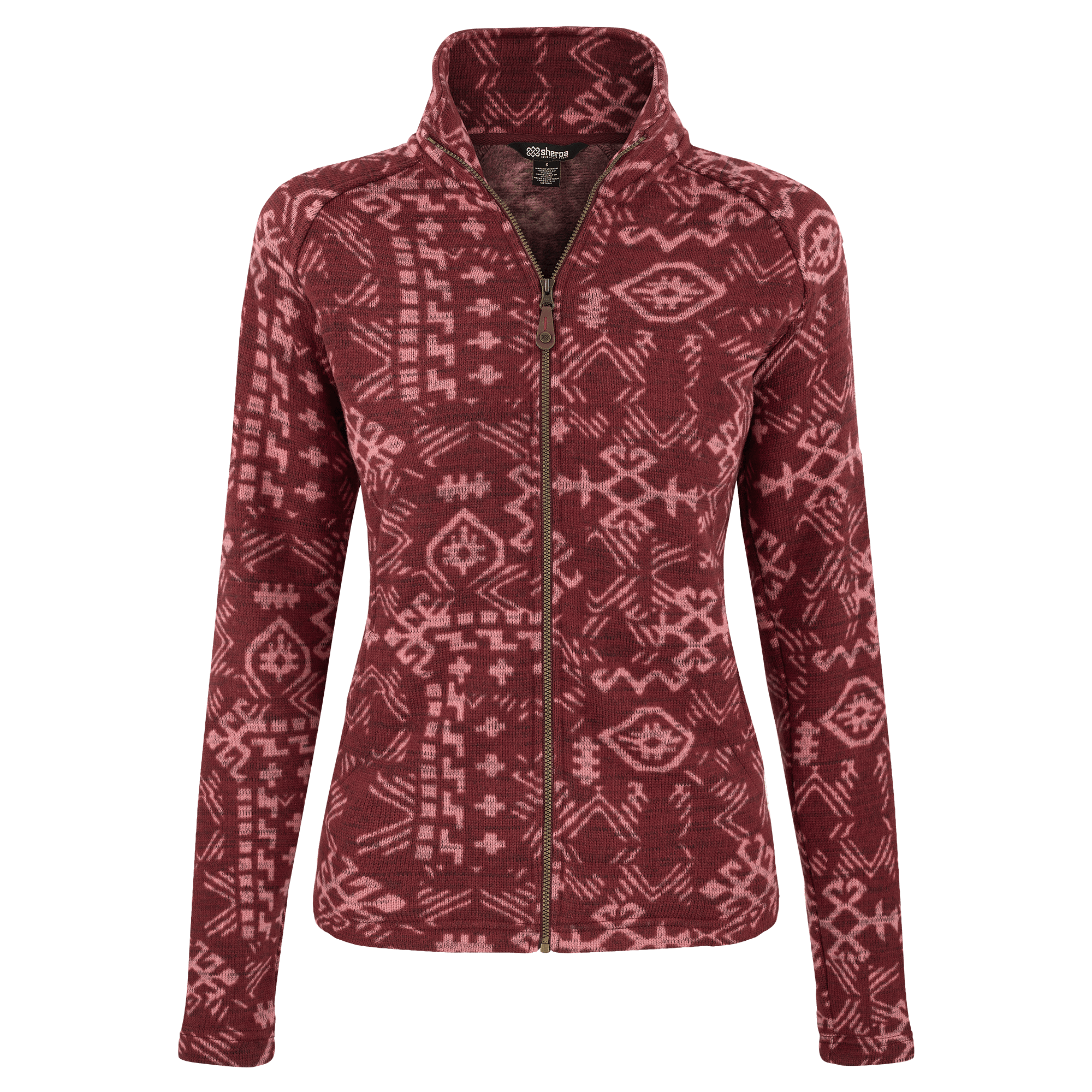 Bhutan Jacke mit durchgehendem Reißverschluss - Beet Red Abstract