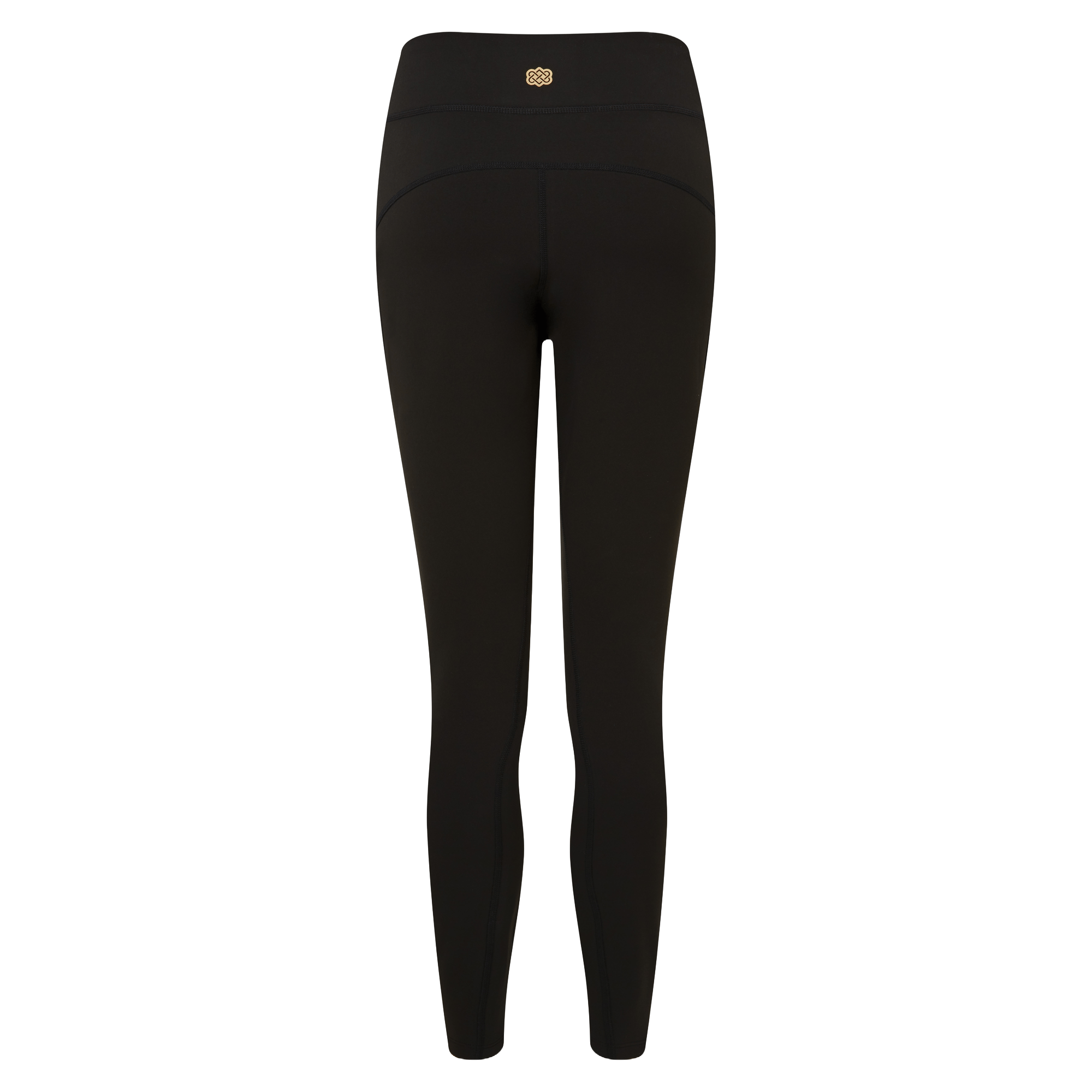 A full front view of the Sherpa Adventure Gear Dolma Softshell Tight in Black, highlighting their high-waist fit and streamlined silhouette. The leggings are paired with light green hiking shoes, creating a cohesive and sporty look suitable for outdoor activities.