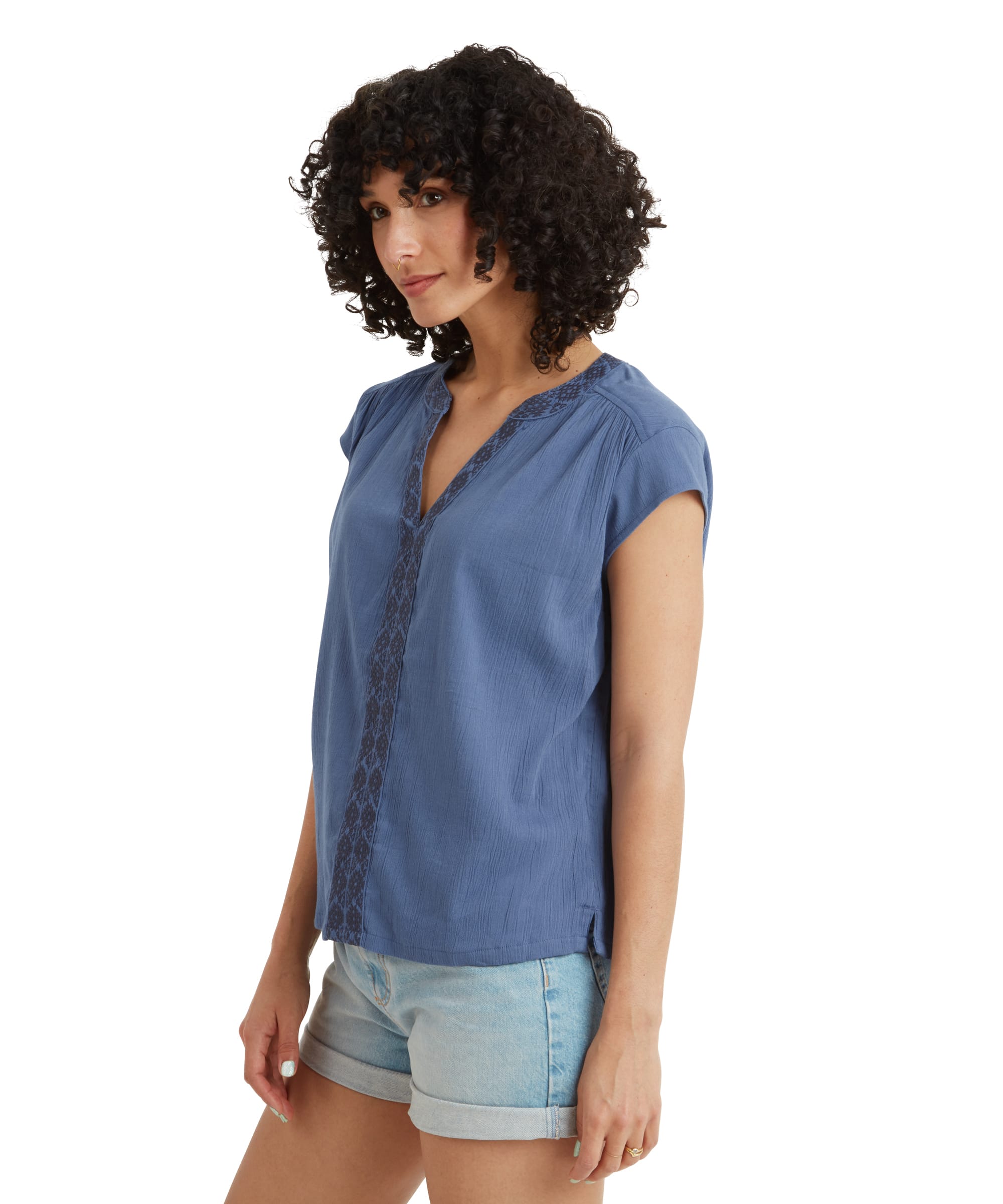 Hara Cap Sleeve Top - Seaport Blue