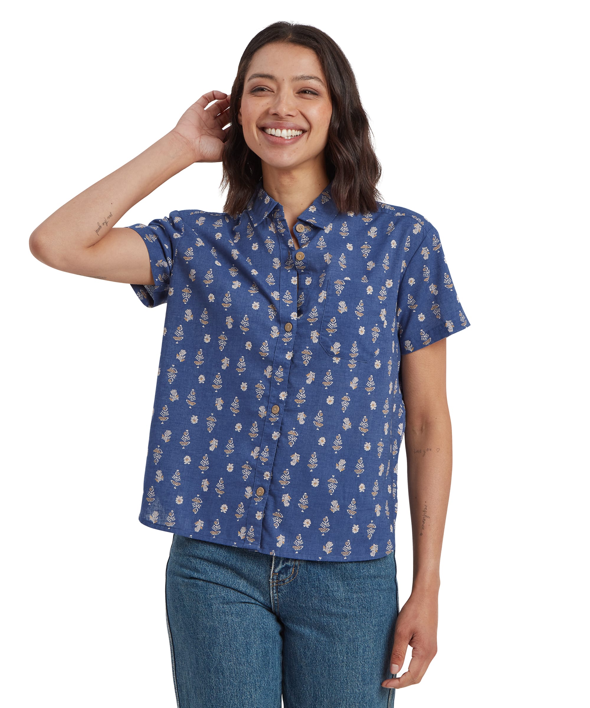 Jaya Camp Shirt - Seaport Blue Indi Blossom