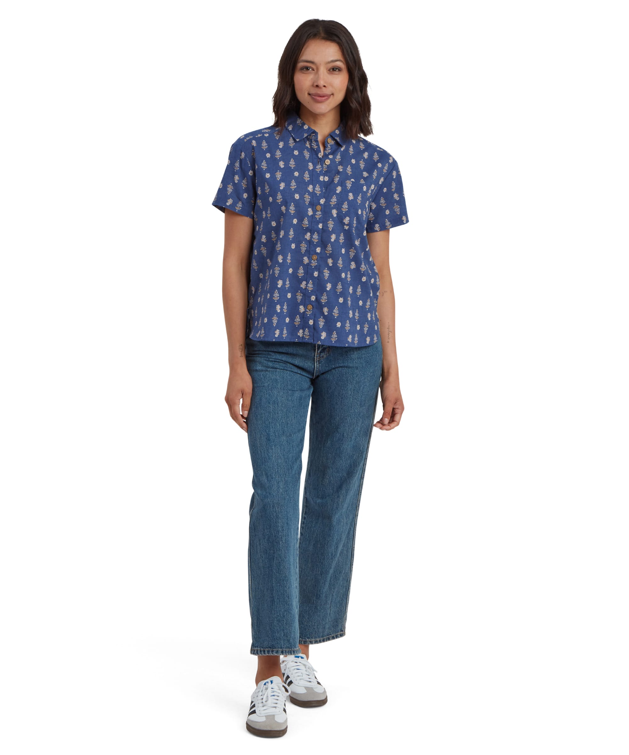 Jaya Camp Shirt - Seaport Blue Indi Blossom