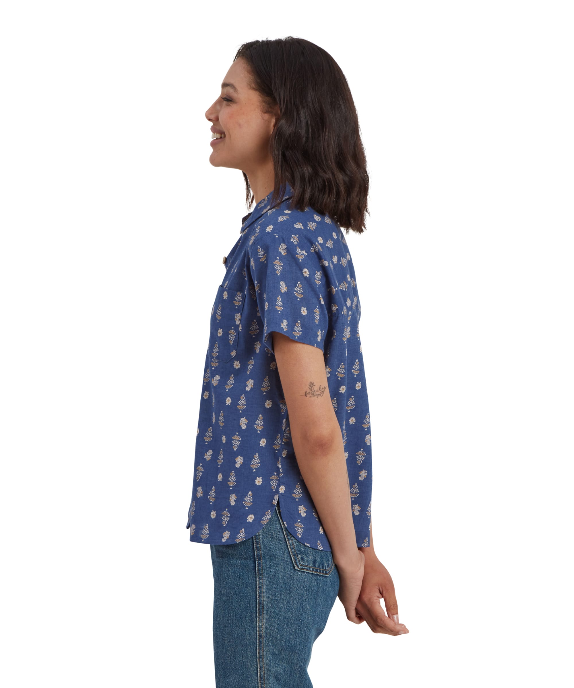 Jaya Camp Shirt - Seaport Blue Indi Blossom