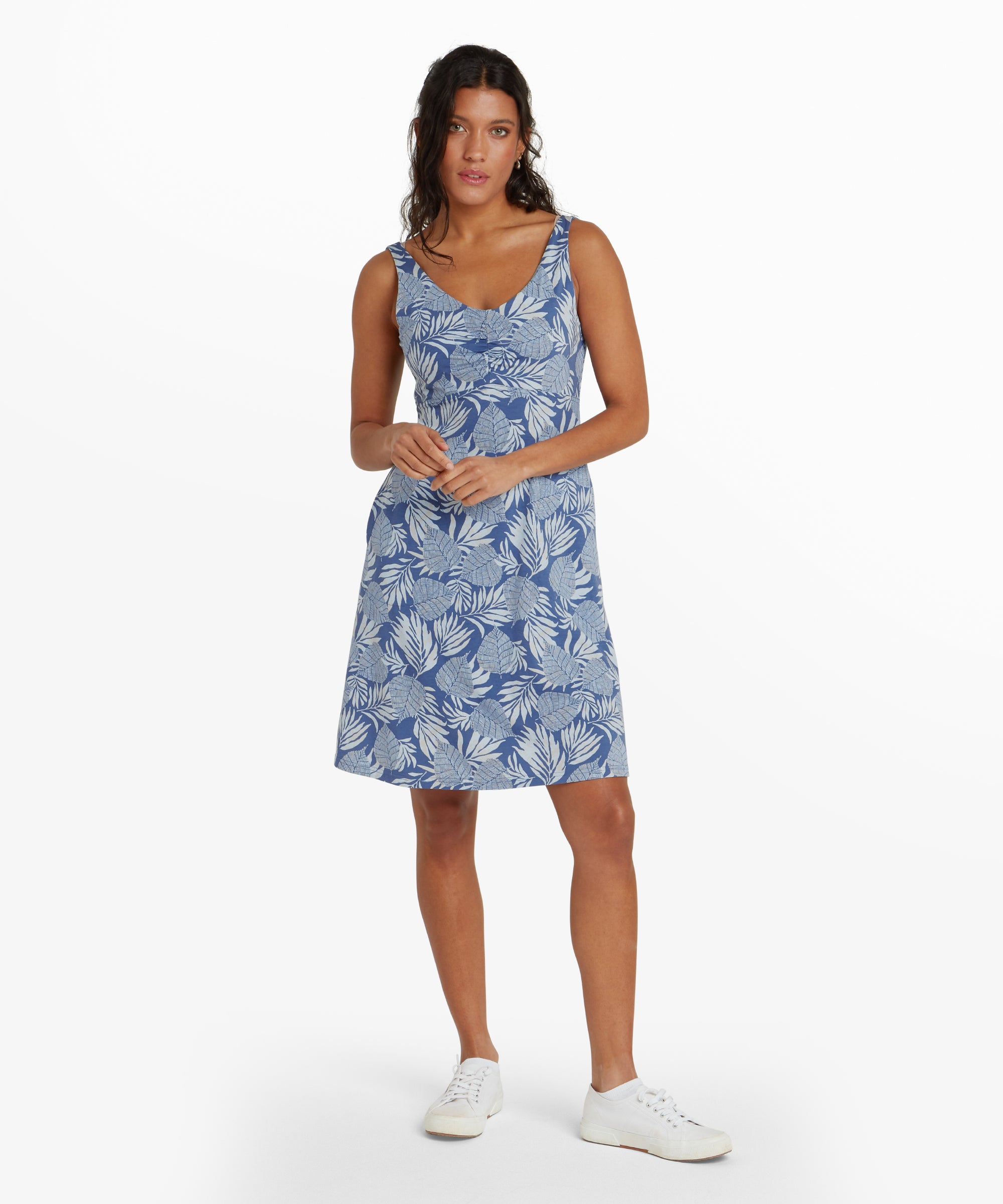 Neha Empire Dress - Seaport Blue Bhodi Leaf