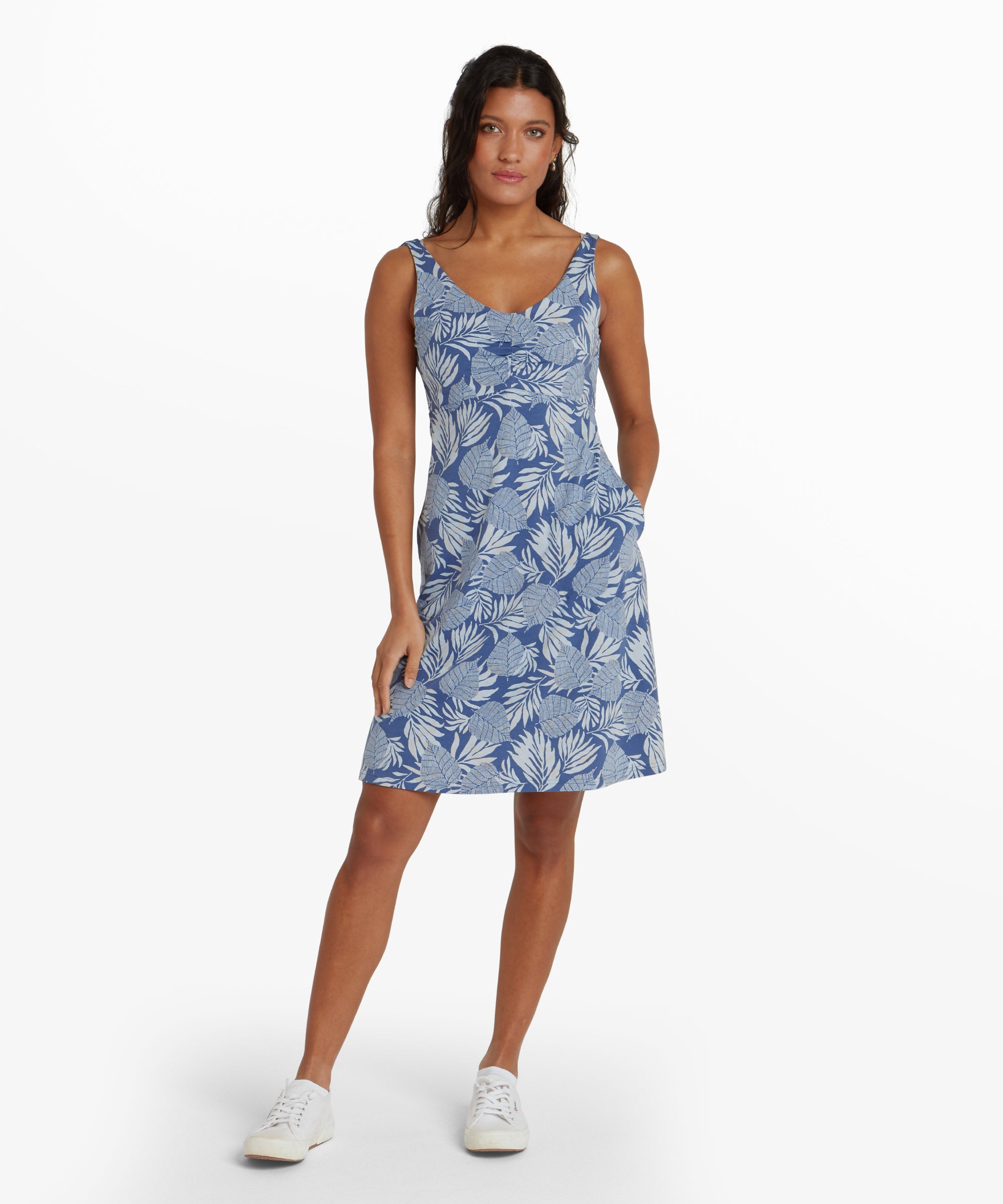 Neha Empire Dress - Seaport Blue Bhodi Leaf