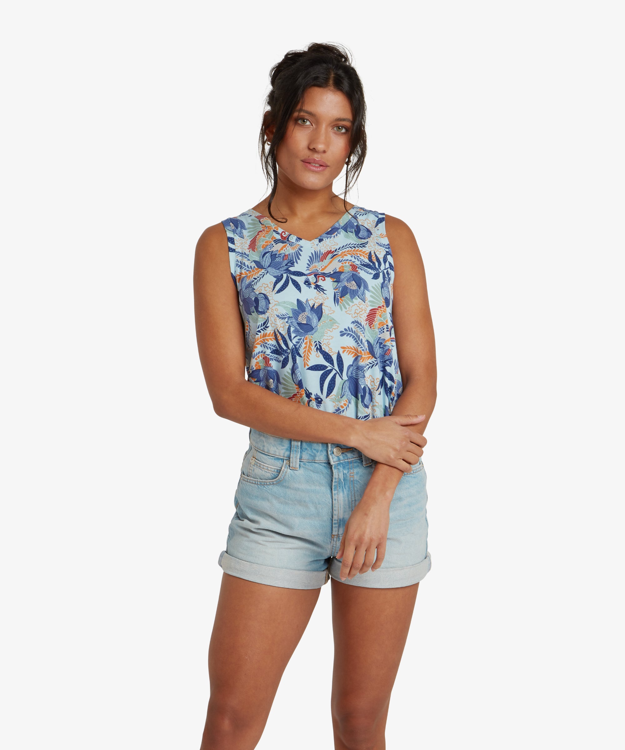 Neha V-Neck Tank Top - Seaport Blue Peacock