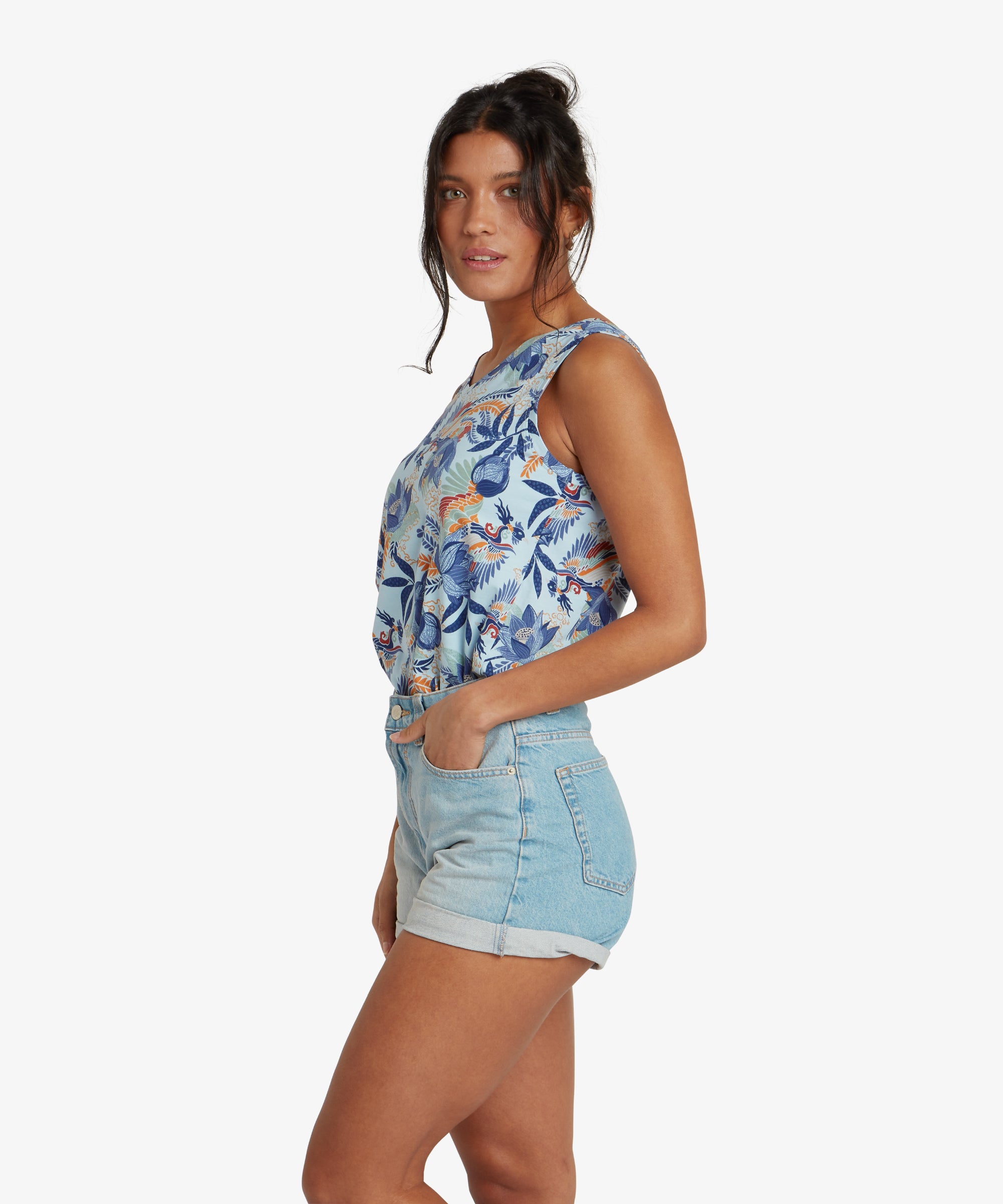 Neha V-Neck Tank Top - Seaport Blue Peacock