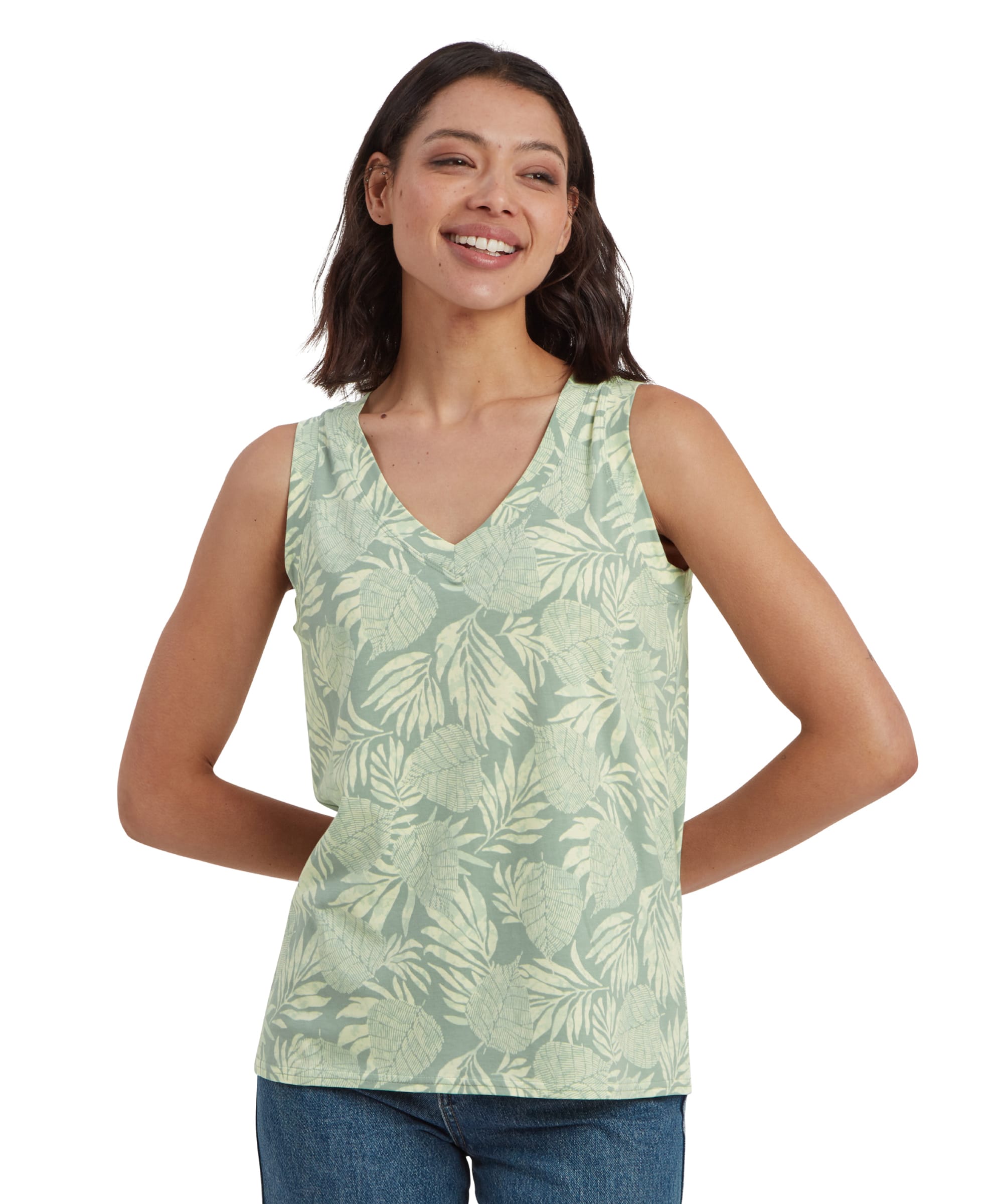 Neha V-Neck Tank Top - Celery Bhodi Leaf