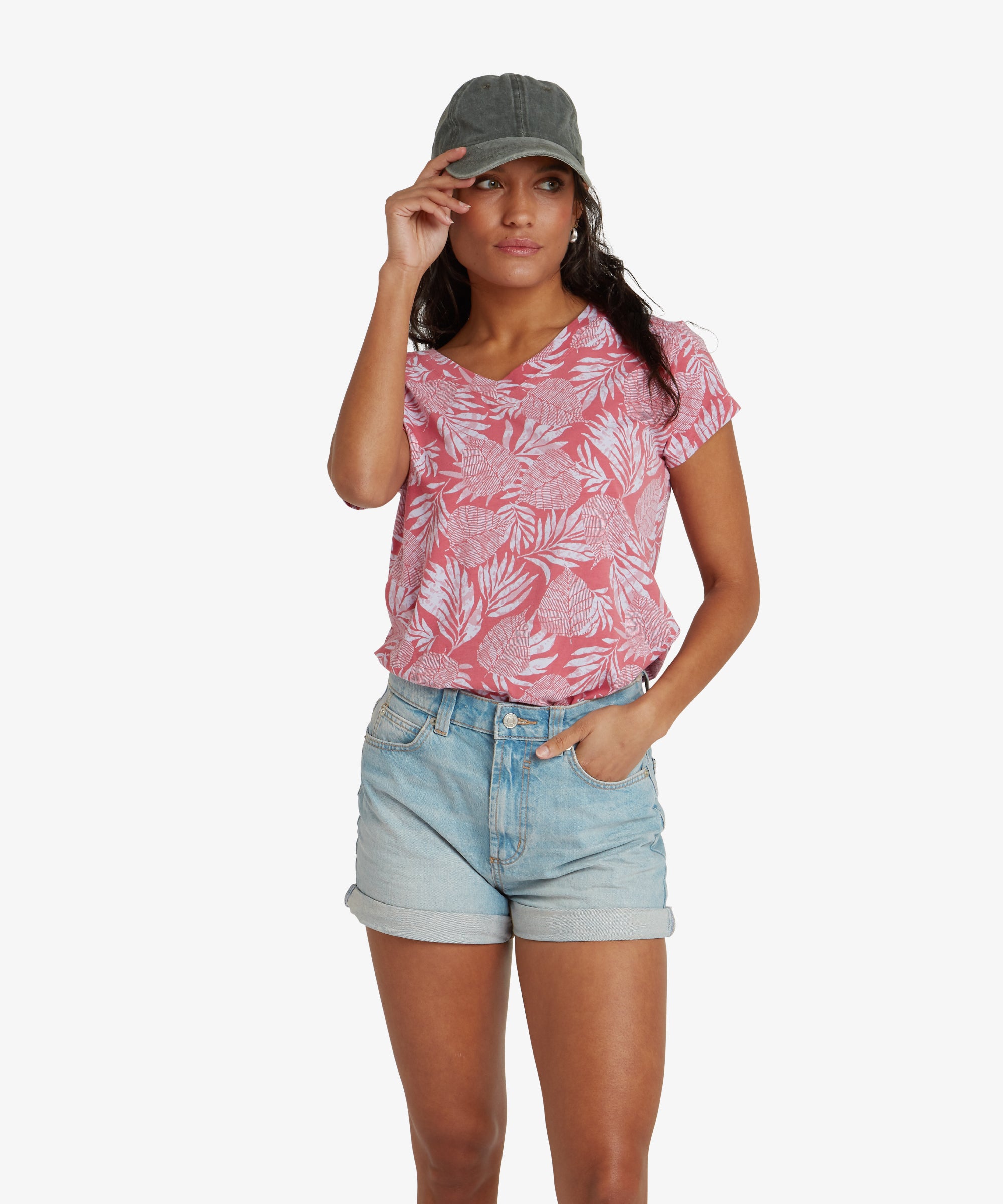 Neha T-Shirt mit V-Ausschnitt – Rosie Bhodi Leaf