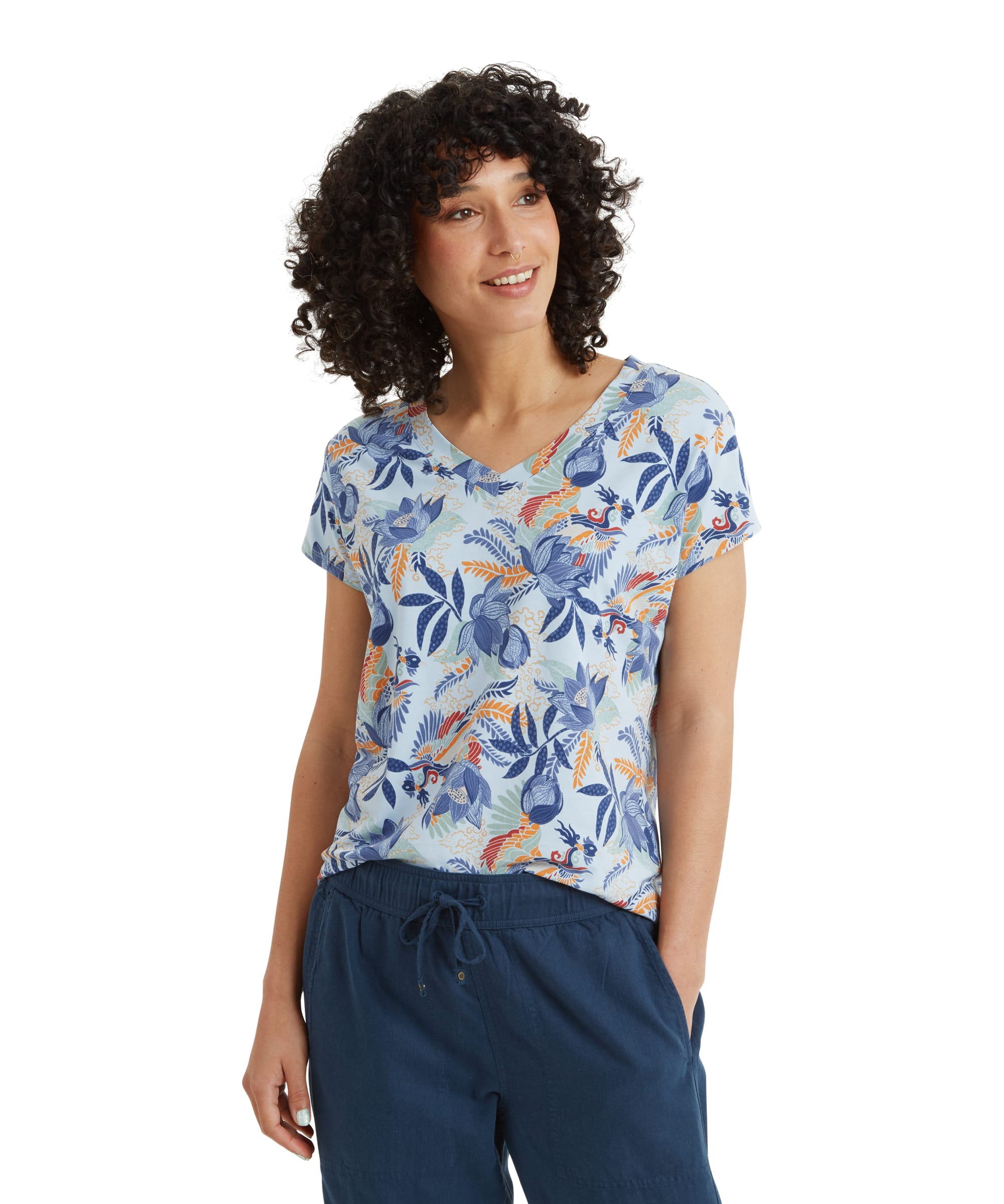 Neha V-Neck T-Shirt - Seaport Blue Peacock