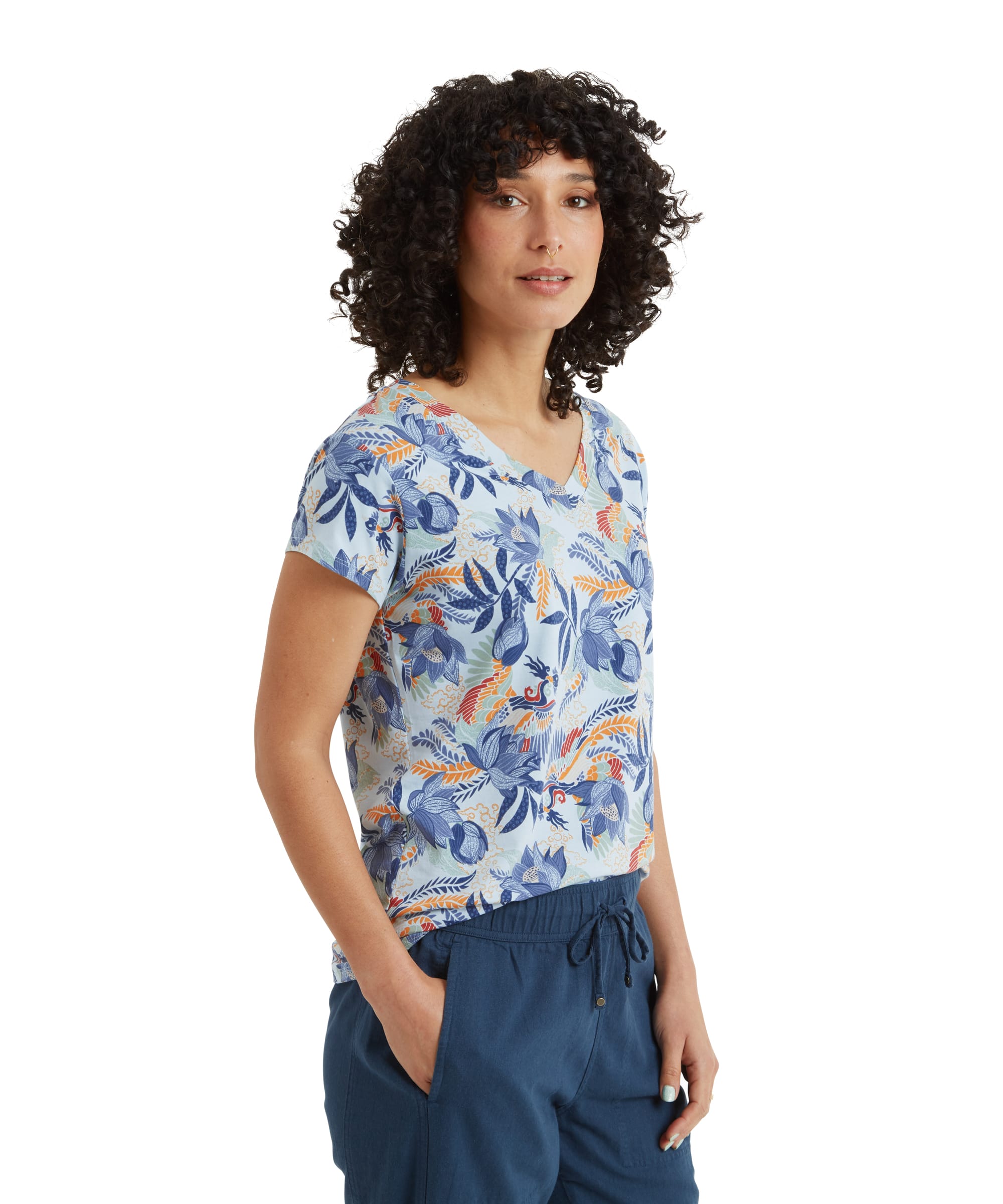 Neha V-Neck T-Shirt - Seaport Blue Peacock