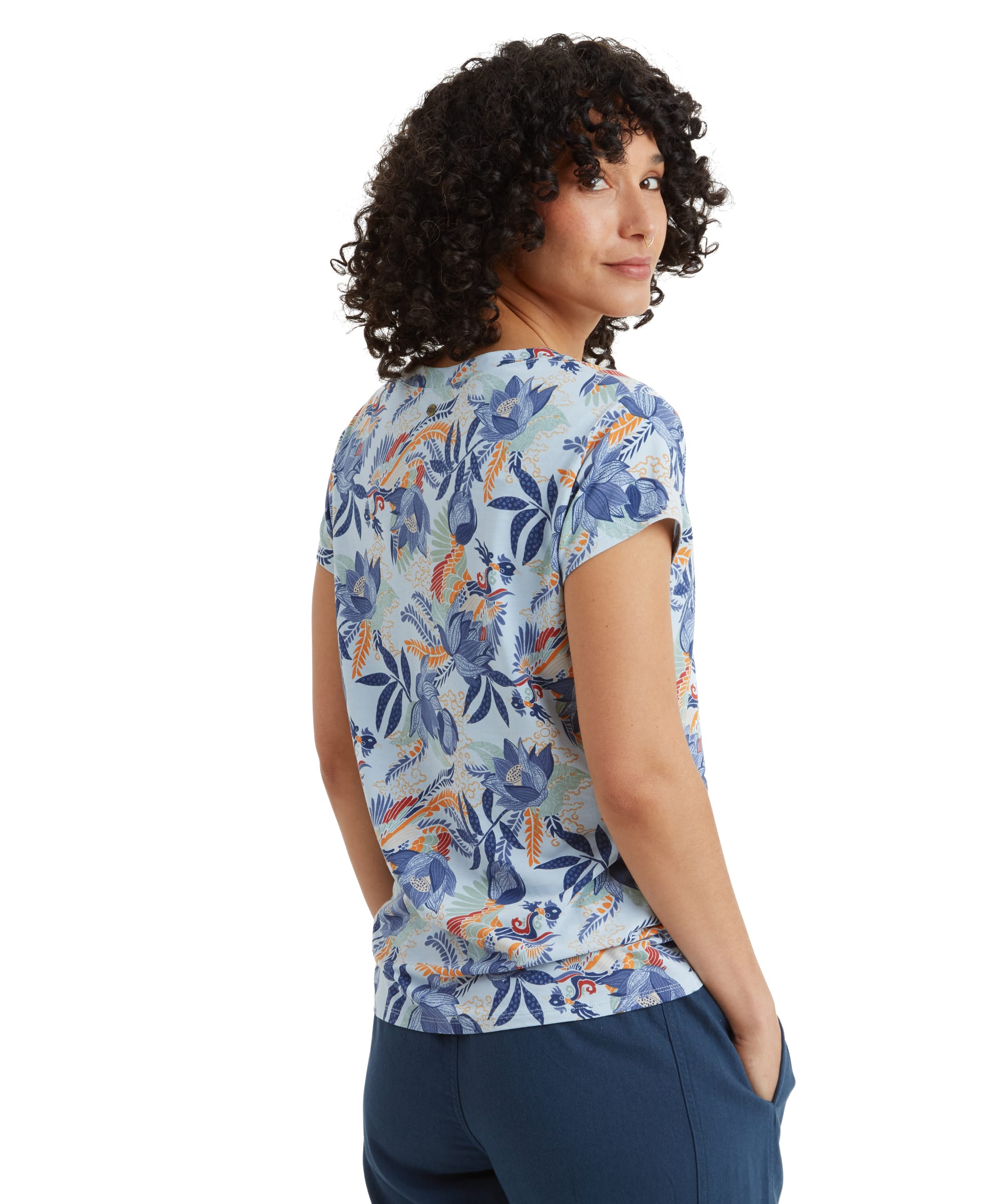 Neha V-Neck T-Shirt - Seaport Blue Peacock