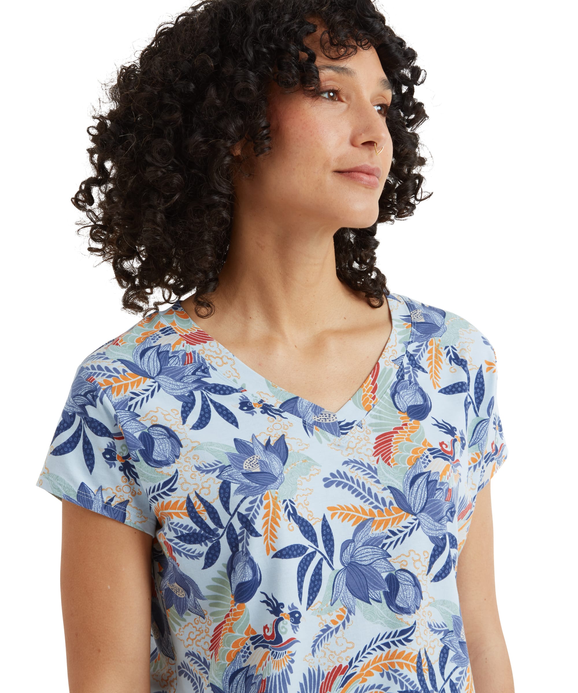 Neha V-Neck T-Shirt - Seaport Blue Peacock