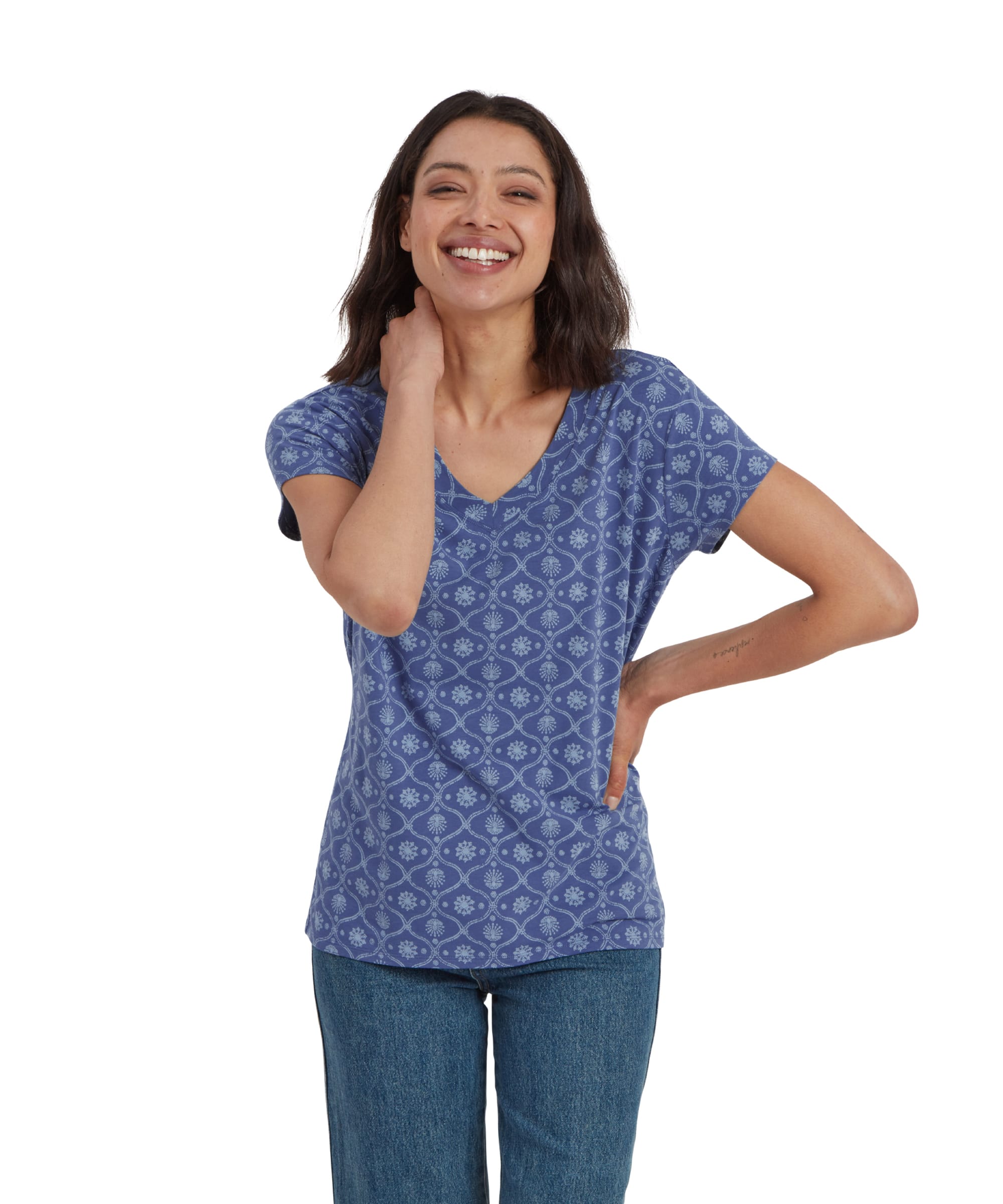 Neha T-Shirt mit V-Ausschnitt - Seaport Blue Sublime