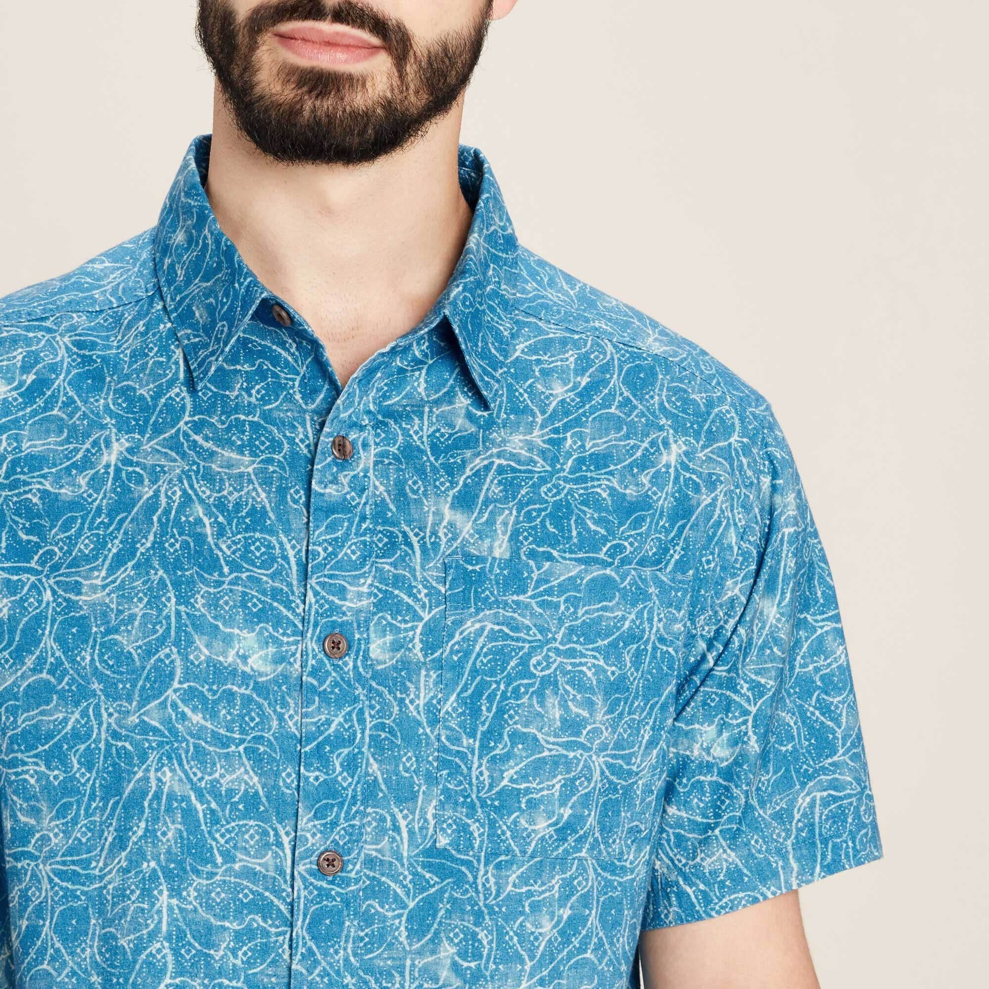 Tharu Voyage Short Sleeve Shirt - Lapis Blue Botanical