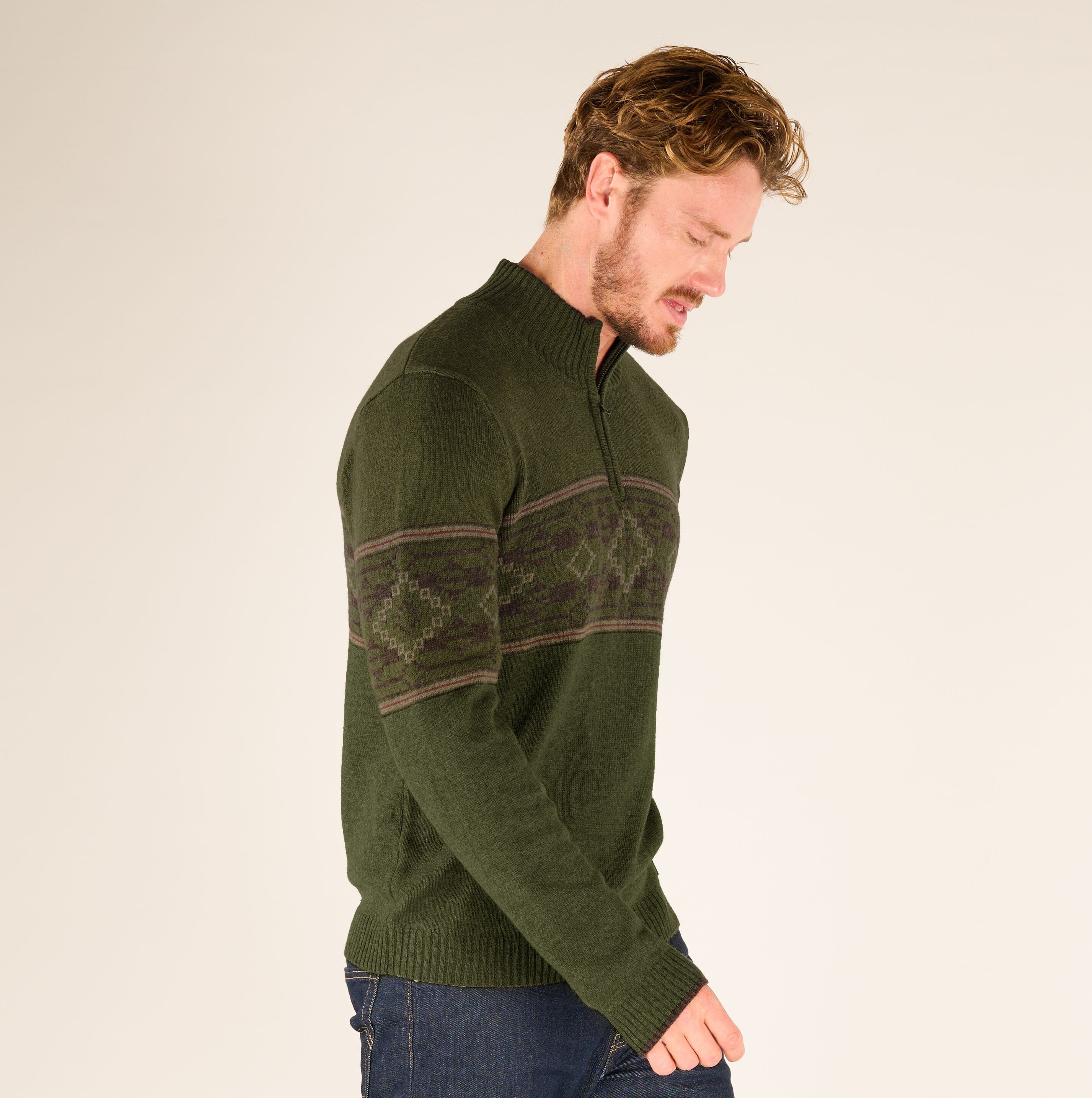 Tej Eco Pullover mit Viertelreißverschluss - Evergreen