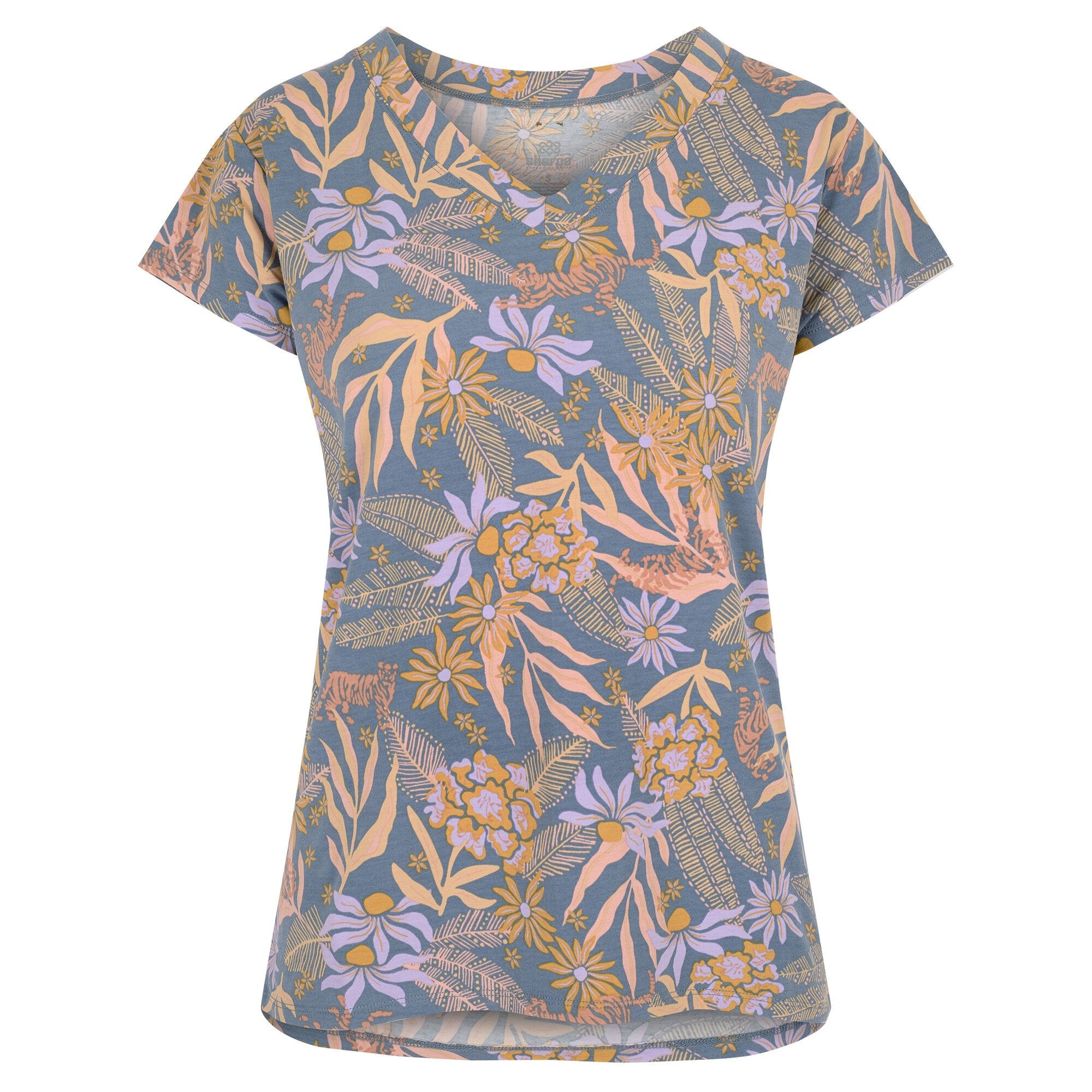 Neha V-Neck T-Shirt - Haze Tiger Floral