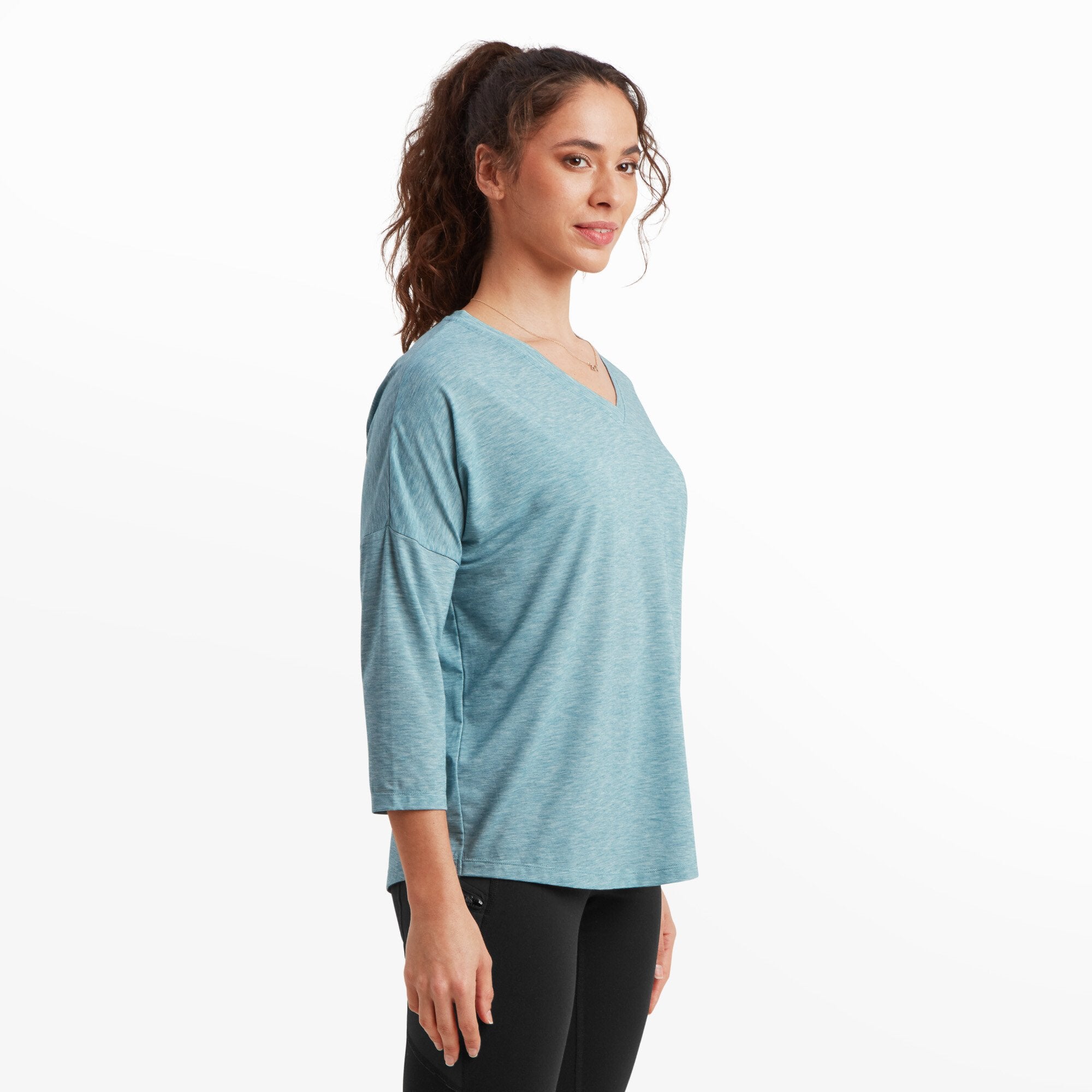 Asha V-Neck 3/4 Sleeve Top - Hydra